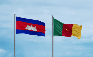 Cameroon and Cambodia flags, country relationship concept