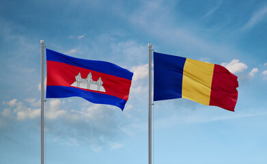 Chad and Cambodia flags, country relationship concept
