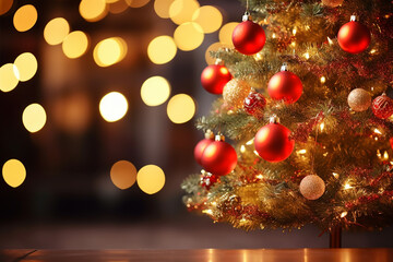 Fototapeta na wymiar Adorned Christmas Tree on Beautifully Blurred Background - Created with Generative AI Tools