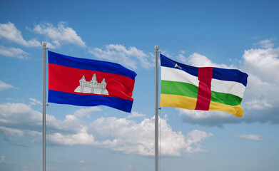 Central African Republic and Cambodia flags, country relationship concept