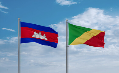 Congo and Cambodia flags, country relationship concept