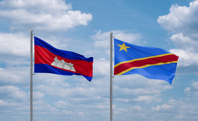 Congo and Cambodia flags, country relationship concept