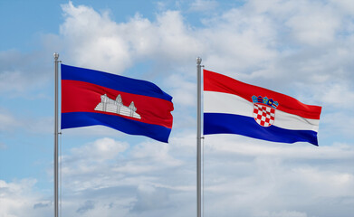 Croatia and Cambodia flags, country relationship concept
