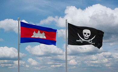 Pirate and Cambodia flags, country relationship concept