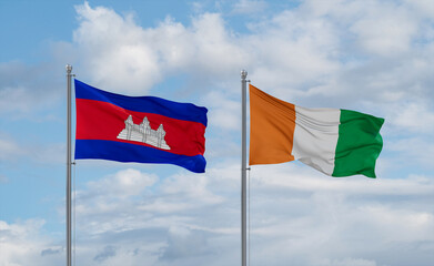 Ivory Coast and Cambodia flags, country relationship concept