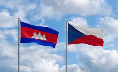 Czech Republic and Cambodia flags, country relationship concept