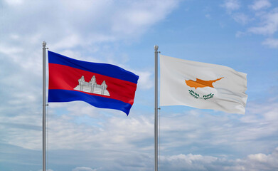 Cyprus and Cambodia flags, country relationship concept