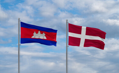 Denmark and Cambodia flags, country relationship concept