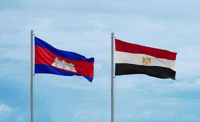 Egypt and Cambodia flags, country relationship concept