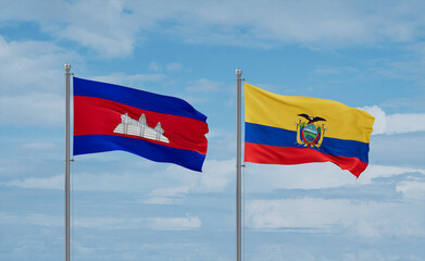 Ecuador and Cambodia flags, country relationship concept