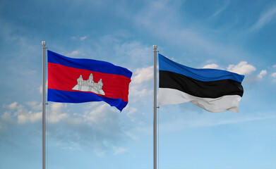 Estonia and Cambodia flags, country relationship concept