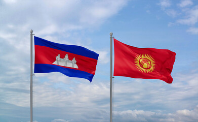 Kyrgyzstan and Cambodia flags, country relationship concept