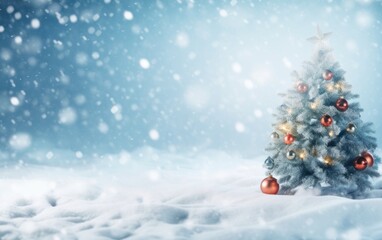 Fototapeta na wymiar Christmas tree in the winter landscape. AI Generative
