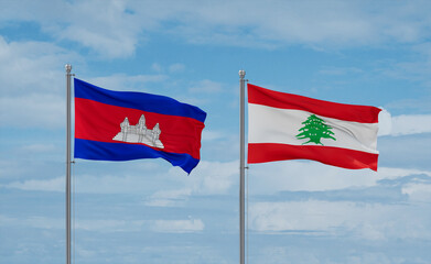 Lebanon and Cambodia flags, country relationship concept