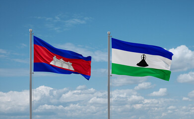 Lesotho and Cambodia flags, country relationship concept