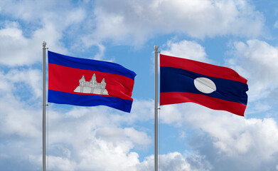 Laos and Cambodia flags, country relationship concept
