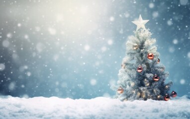 Christmas tree in the winter landscape. AI Generative