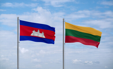 Lithuania and Cambodia flags, country relationship concept