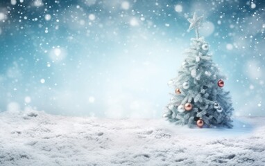 Christmas tree in the winter landscape. AI Generative