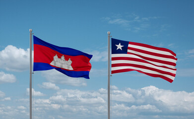 Liberia and Cambodia flags, country relationship concept