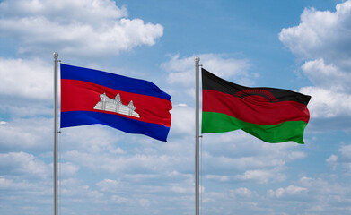 Malawi and Cambodia flags, country relationship concept