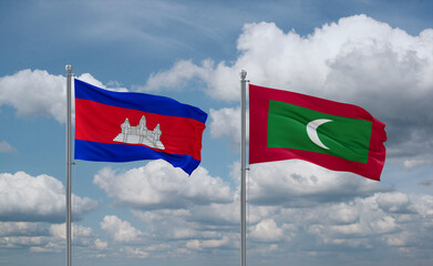 Maldives and Cambodia flags, country relationship concept