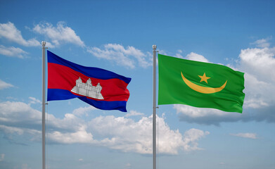 Mauritania and Cambodia flags, country relationship concept