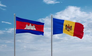 Moldova and Cambodia flags, country relationship concept