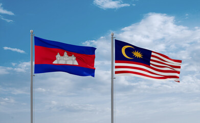 Malaysia and Cambodia flags, country relationship concept