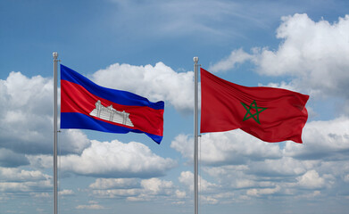 Morocco and Cambodia flags, country relationship concept