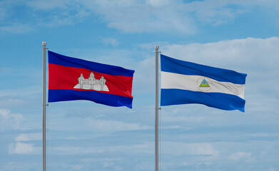 Nicaragua and Cambodia flags, country relationship concept