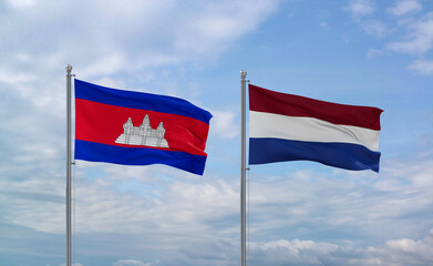 Netherlands and Cambodia flags, country relationship concept
