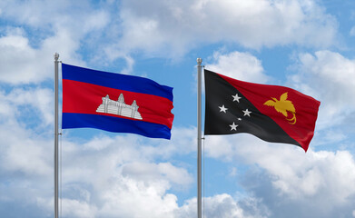 Papua New Guinea and Cambodia flags, country relationship concept