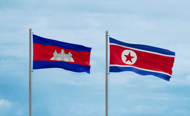 North Korea and Cambodia flags, country relationship concept
