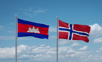 Norway and Cambodia flags, country relationship concept