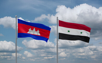 Syrian and Cambodia flags, country relationship concept