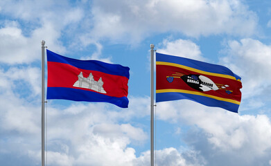 Eswatini and Cambodia flags, country relationship concept