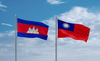 Taiwan and Cambodia flags, country relationship concept