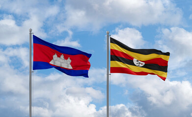 Uganda and Cambodia flags, country relationship concept