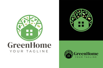 Green House Circle Logo Design Template Vector Illustration