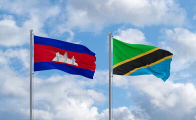 Tanzania and Cambodia flags, country relationship concept