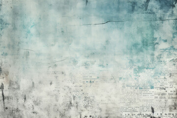 Grunge newspaper with a rough paper background, light navy and cyan