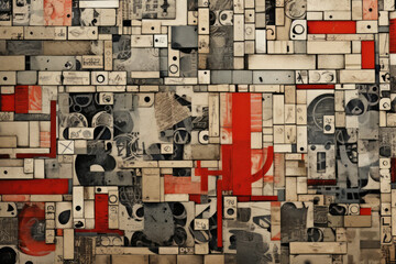 mosaics a collage of type letters on beige, red and black clay tiles - obrazy, fototapety, plakaty