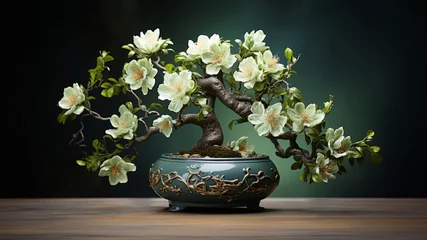 Fototapeten Beautiful Bonsai Tree Showing Growth and Serenity in Natural Setting © senadesign