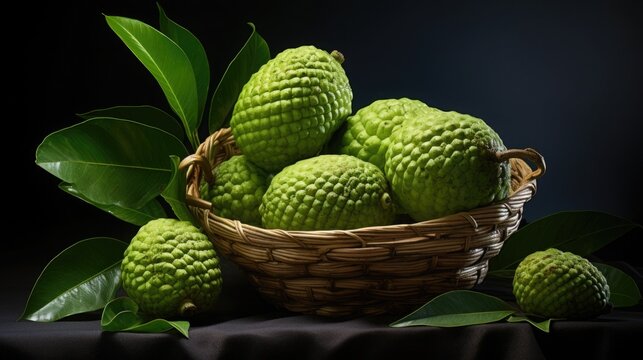 The sugar apple or sweetsop is the edible fruit of Annona squamosa creative minimalist still life