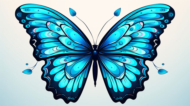 Blue butterfly hand drawn design vector