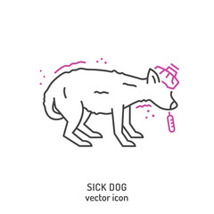 Shivering sick dog icon. Lethargic and unenergetic pet pictogram