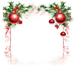 Christmas bright background with golden Xmas decorations. Merry christmas greeting card. Glitter gold composition. Happy New Year. Elegant Holiday Frame on transparent background.