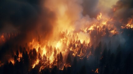 Fototapeta na wymiar Drone View Photo of Forest Fire Disaster, Global Warming Issue 