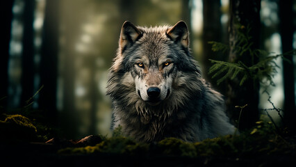 Lobo bosque fotografia de cerca - Animal lobo salvaje fotografia - obrazy, fototapety, plakaty